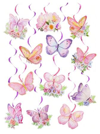 12 Stück Schmetterling Thema Spiralanhänger, Schmetterling Hängedekoration, Schmetterling Party Zubehör, Schmetterling Thema Geburtstag, Hochzeit, Babyparty, Heim-Dekoration, Innen-/Außenparty Dekorationen