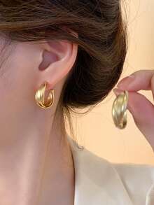 Pendientes de aro de estilo retorcido dorado vintage para mujeres - Nuevos Lanzamientos 2025, de lujo, Elegante joyería para las orejas - Dorado - Ver 3