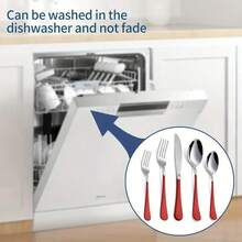 5/10/20件套不锈钢餐具，红银色餐具，光滑手柄，适用于生日、餐厅、派对、户外活动、聚会、情人节、母亲节、父亲节、送礼等场合。 - 彩色 - 查看 5