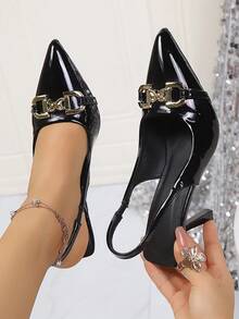 Women's High Heel Pumps, Spring New Pointed Toe High Heels, Sexy Stiletto Black Patent Leather Sandals, 2-In-1 Shoes, Black High Heel Sandals - Black - View 2
