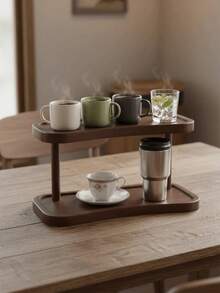 Organisateur de comptoir à double couche en noyer - Étagère de rangement élégante pour les cosmétiques, les parfums et les soins de la peau, parfait pour la salle de bain, la cuisine et le bureau, avec un compartiment fermé séparé - Brun - Voir 3