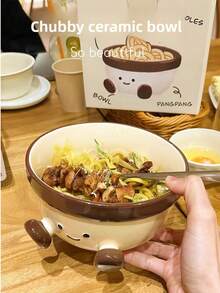 1 pieza Tazón de cerámica con diseño lindo de pie, tazón de frutas para damas, tazón de sopa, tazón de arroz, apto para uso diario en el hogar, fiestas, oficina, fideos instantáneos, campamento al aire libre, picnic, regalos, tazón, jardín - Multicolor - Ver 11