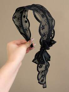 2件装 女士印花网纱蕾丝蝴蝶结发箍，波西米亚风，发饰，适合日常佩戴、拍照、女士配饰、礼物，发带头饰发箍 - 乾枯玫瑰色 - 查看 4