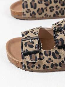 新款儿童防滑耐穿软底时尚豹纹勃肯鞋风格街头沙滩凉鞋 - 卡其色 - 查看 6