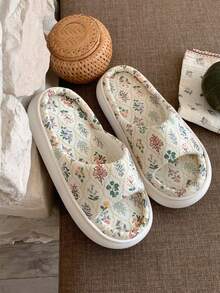 XIXITIAO 1 Pair Fashionable Rhombus Floral Pattern Slippers, Elegant Lightweight Comfortable Soft Bottom Slippers For Women, Suitable For All Seasons - Green Leaves - View 12