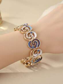 Cring Coco 1pc Fashionable Bohemian Enamel Blue Rose Elastic Bracelet, Suitable For Women, Valentine's Day, Gala, Party, Music Festival, Birthday Jewelry Accessory Gift - Flowers - View 3