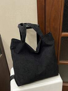 Men's Solid Color Tote Bag, Fashion Versatile Shoulder Handbag, Large Capacity Canvas Bag School Bag For College Bag For School Teacher Gifts Shopping Bag Back To School Supplies Tote Bag With Zipper Book Bag Large Tote Bag Travel Essential Canvas Tote Bag Laptop Bag Beach Weekend Bag Beach Bag Laptop Case - Black - View 10