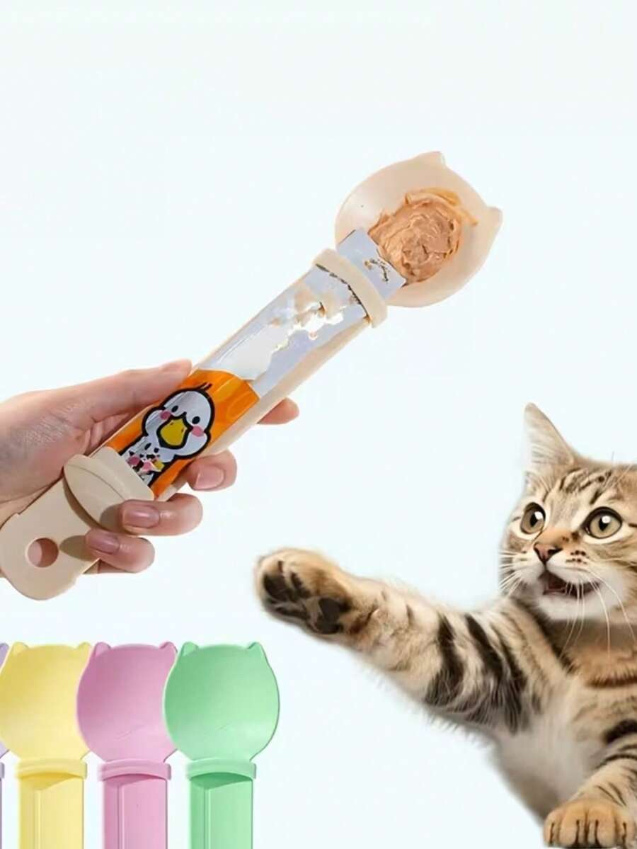 Long-Handled Squeeze-Type Interactive Cat And Dog Feeding Spoon/Cat Food Dispenser - Multi-Functional Wet Food Scoop, Leak-Proof And Dispensing Design, Durable, Easy-To-Clean Plastic Pet Food Spoon, Ergonomic Handle, Suitable For Kittens And Adult Cats, Fun-Shaped Cat Treat Feeder, Pet Liquid Treat Residue-Free Feeder, Squeeze-Lick Type Treat Dispenser (Multiple Colors Random) - 5毫升 - 查看 1