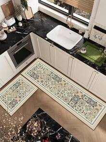 1pc Simple Style Silicone Kitchen Mat With Light-Colored Block Print Design, Soft Luxury Anti-Fatigue Kitchen Carpet With Cushioning, Water-Absorbent, Quick-Drying And Non-Slip Properties, Suitable For Kitchen, Bathroom, Entryway, Laundry Room, Etc. ,Room Decor - Multicolor - View 11