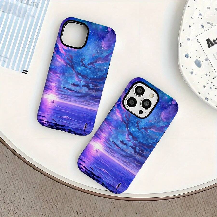 Funda Protectora Dos en Uno para Apple para iPhone 11 12 13 14 15 16 Pro Max Plus con un Diseño de Cielo Estrellado de Ensueño para Prevenir Caídas - Blanco - Ver 1