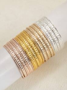 7件套金属独特设计浮雕花卉图案手镯套装 - 彩色 - 查看 2