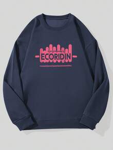 ECORIDIN Men's Casual Crew Neck Sweatshirt With Pattern - 藏蓝色 - 查看 6