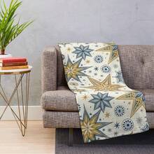 Ornate Golden And Blue Stars Seamless Pattern For Holidays. Throw Blanket - Main Image Color - View 2