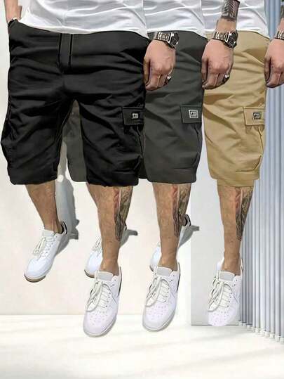 Men's Casual Cargo Shorts, Men's Summer Casual Shorts, Featuring A Workwear-Inspired Style And Daily Practicality, Relaxed Fit Bermuda Length, Suitable For Various Builds, Comfortable And Flattering, Side Cargo Pockets + Basic Pockets, Enhancing Storage Function And Workwear Style, Drawstring Design For Adjustable Waist, Suitable For Summer Commuting, Leisure Outings, Simple And Neat Style