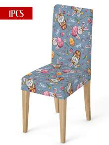 1pc/4pcs/6pcs/20pcs Easter Polyester Stretch Chair Covers, Egg Rabbit Floral Chair Back Protector Slipcovers, Washable For Home Dining Room Living Room Kitchen Decor - Black - View 12