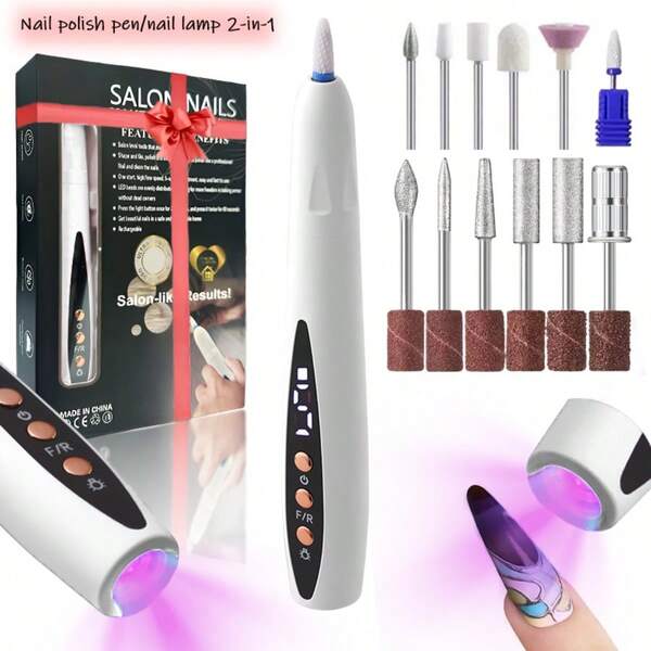 جهاز حفر الأظافر وجهاز تجفيف الأظافر قابل للشحن 2 في 1، بطارية ليثيوم 320 مللي أمبير، قابل للضبط على 5 سرعات، جهاز طحن الأظافر الكهربائي، مصباح تجفيف طلاء الأظافر، ملف الأظافر، مجموعة العناية باليدين والقدمين للأظافر الاكريليك/الجل/مسحوق الغمر، انخفاض الضوضاء والاهتزاز، مصنوع من مادة ABS عالية الجودة، خيار مثالي للمحترفين، هدية عيد الميلاد/رأس السنة الجديدة مناسبة