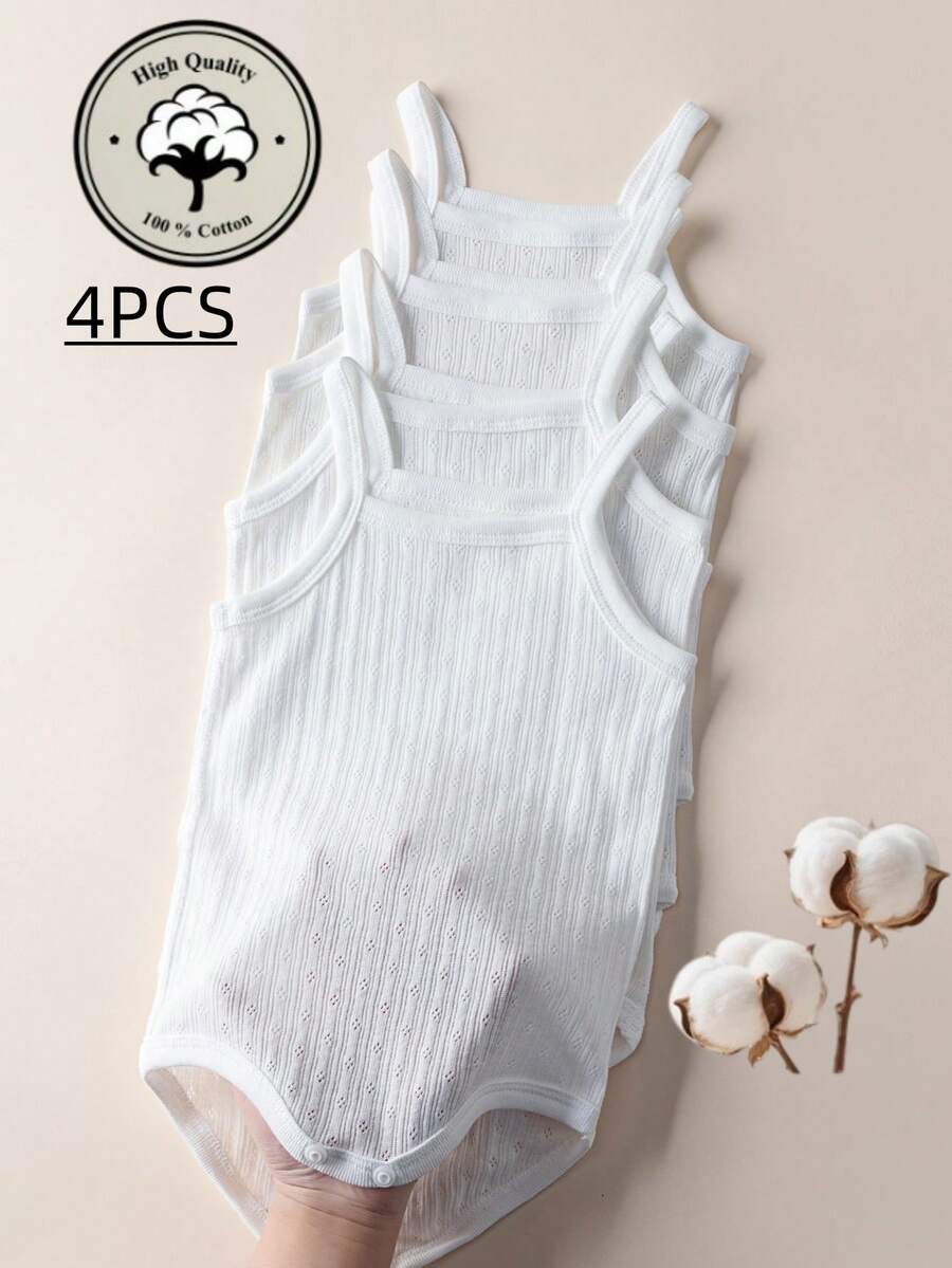4件套女婴透气网眼连体衣吊带 - 白色 - 查看 1