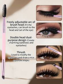 Pensetă pentru gene roz/negre, perie pentru extensii de gene cu două capete, pensetă precisă pentru gene, duritate ridicată cu durabilitate excelentă, potrivită ca instrument pentru extensii de gene și accesoriu - Multicolor - Vizualizare 8