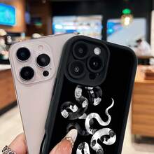 Snake And Roses Pattern Phone Case Compatible With  12 Pro  12 Pro Max  13 Pro  13 Pro Max  14 Pro  14 Pro Max  14 Plus  15  15 Pro  15 Pro Max  16 Pro  16 Pro Max  16 Plus  17  17 Pro  17 Pro Max And  17 Air Made Of TPU Material It Offers Anti-Slip And Drop Protection A Comfortable Feel And A Stylish Look It's A Perfect Gift For Yourself Family Friends Your Lover Or Boyfriend - Black - View 4