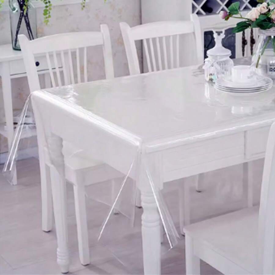 1件高品质透明PVC桌布保护套，适用于餐桌和厨房桌，耐用PVC桌布，桌布保护套，长方形PVC桌布，防水防刮透明桌布 - 無色 - 查看 1