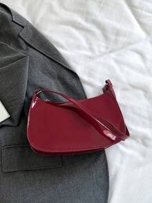 Women's Simple Solid Color Shoulder Bag, Casual Everyday Style, Fashionable Burgundy Color. , Burgundy Bag - 酒紅色 - 查看 4