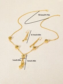 3件套简约流苏吊坠项链耳环套装，铜质，女士奢华派对及婚礼礼服配饰 - 金黃色 - 查看 2