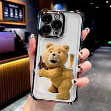 Funda de Teléfono con Patrón de Oso de Peluche Bebedor de Cerveza para 17 16 15 14 13 12 11 Pro X XR XSMAX 8 8 Plus, Cubierta Trasera Transparente Suave a Prueba de Golpes - Colores mixtos - Ver 2