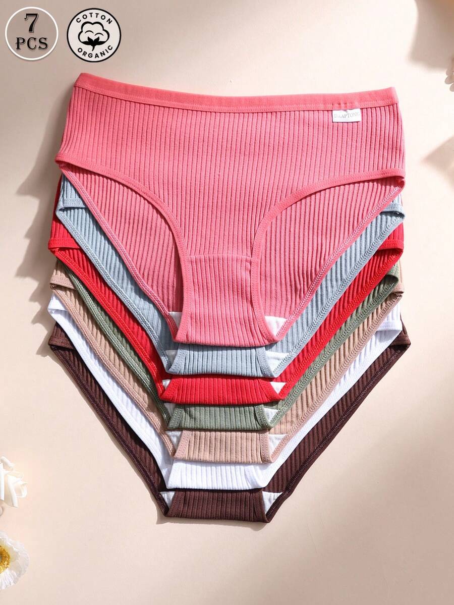 7条装女士罗纹棉质内裤，性感低腰女士三角裤，舒适透气运动内裤