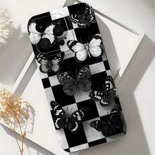 2026 nueva funda de teléfono esmerilada, funda de teléfono con patrón de mariposa y tablero de ajedrez en diseño blanco y negro para iPhone 17 15 14 13 12 11 Pro Max Plus  Galaxy S24 S23 S22 S21 Ultra, funda protectora para pareja, regalo para él y ella, San Valentín, cumpleaños, aniversario - Azul Klein - Ver 6