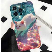 2026 nueva funda de teléfono esmerilada, funda de teléfono con impresión de gato en piscina para iPhone 17 14 13 12 11 Pro Max Se 2020  Galaxy S23 S22 S21 S20 Note 20 10, funda protectora para teléfono, regalo de pareja para novio y novia, presente de vacaciones - Negro - Ver 3