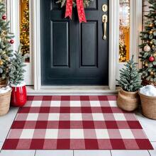 IOHOUZE Christmas Buffalo Plaid Rug 27.5 X 43 Inches Outdoor Indoor Doormat Red White Check Area Rug Woven Cotton Checkered Front Porch Mat Christmas Decor For Front Door Entryway Home Entrance,One-Size,RedandWhite24inchx38inchRectangular - 紅白相間 24吋x38吋長方形 - 查看 1