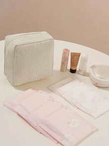 1 szt. woreczek do przechowywania podpasek z kordu, organizer na podpaski z zamkiem błyskawicznym, woreczek do przechowywania tamponów, kosmetyczka, mini kosmetyczka, praktyczny organizer na przybory menstruacyjne, torba na pieluchy dla niemowląt, wielofunkcyjny woreczek o dużej pojemności na podpaski, pieluchy, wkładki i tampony, idealny do podróży i codziennego użytku, niezbędny w podróży, niezbędny w akademiku, niezbędny organizer podróżny - Wielokolorowe - Zobacz 5