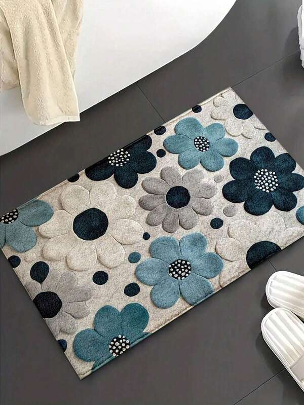 1 件优雅花卉图案羊毛浴室垫，防滑超柔软，可用作浴室垫、门垫和吸水垫，适用于浴室、卧室、厨房、门厅、室内和室外，是家居装饰、浴室配件和装饰品的理想之选，也是完美的乔迁礼物。可用于房间装饰、返校季门厅装饰、浴室和厨房装饰。