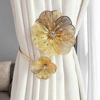 2 chiếc kẹp giữ rèm cửa bằng hợp kim vàng hình hoa, phụ kiện trang trí rèm cửa cho phòng khách, phòng ngủ, phòng ăn, cửa sổ.