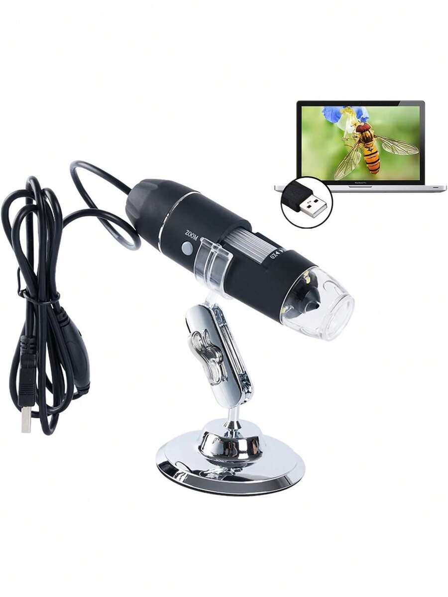 Microscopio Digital USB 1600X, 8 LED Endoscopio de Aumento, Portátil con Soporte Metal, Negro, ABS, LED, Compatible con Android, Windows, ,36981628 - Multicolor - Ver 1