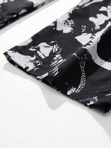 男士随机泼墨印花工装裤，宽松抽绳阔腿裤，多口袋设计，适合健身、锻炼、跑步、户外活动、休闲穿着，春秋季款。 - 黑色 - 查看 5