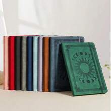 1 Hardcover Notebook, Faux Leather Cover With Embossed Sun & Moon Pattern, A5 Size, 200 Pages Lined Paper, Includes Pen Holder, Elastic Closure, Ribbon Bookmark, 180° Lay-Flat Design, For Office, Study, Note-Taking - Multicolor - View 8