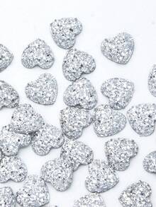 100/50pcs Heart-Shaped Flat Rhinestones, Resin Crystals, Suitable For DIY Crafts, Bags, Clothing Decoration (12mm) - Heart Silver - View 4