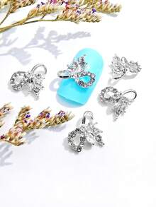 10pcs Sparkling Bow-Knot Rhinestone Nail Art Decorations, 3D Hollow Metallic Butterfly Nail Jewelry DIY Accessories Suitable For Girls And Women