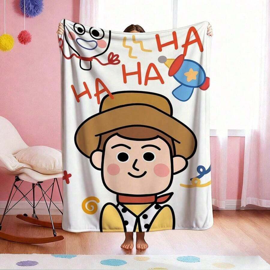 1pc Toy Story Woody Illustration Blanket, White Printed Blanket,Cartoon Character Print Blanket,Cute Cartoon Blanket,Cartoon Blanket Fluffy,Camping Blanket,Christmas Present Modern Fashion Gift Suitable For Home Bedroom Bed Sofa Office Lunch Break Cover Picnic Blanket - Nhiều màu - Xem 1