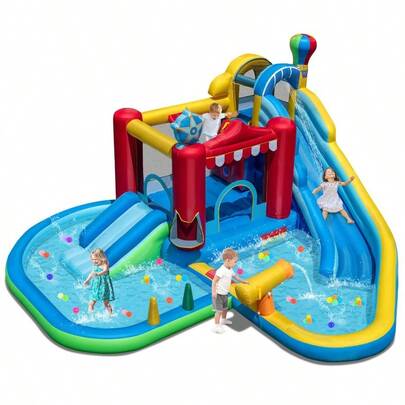 Inflatable Water Park Blow Up Water Slide W/ Splash Pool Water Cannon