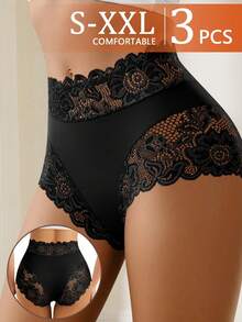 QUASTI 3pcs Women's Lace Print Sexy Breathable Comfortable Briefs - Multicolor - View 4