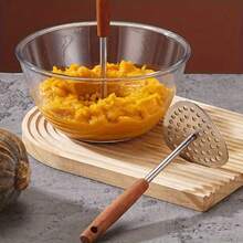 1pc Stainless Steel Potato Masher With Wooden Handle, Handheld Potato Masher, Multi-Function Food Masher For Pumpkin, Sweet Potato, Potato And Other Vegetables, Cooking Tool For Teenagers And Kitchen, Lightweight Kitchen Gadget - Multicolor - View 12