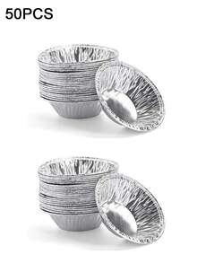 50/100个银色迷你派模具，一次性圆形挞皮，铝箔挞杯，适用于烘焙迷你鸡肉派、自制小蛋糕和乳蛋饼、甜点、纸杯蛋糕、布丁、开胃菜。铝箔模具，冷冻后可直接放入烤箱，适合家庭厨房使用。 - 彩色 - 查看 13