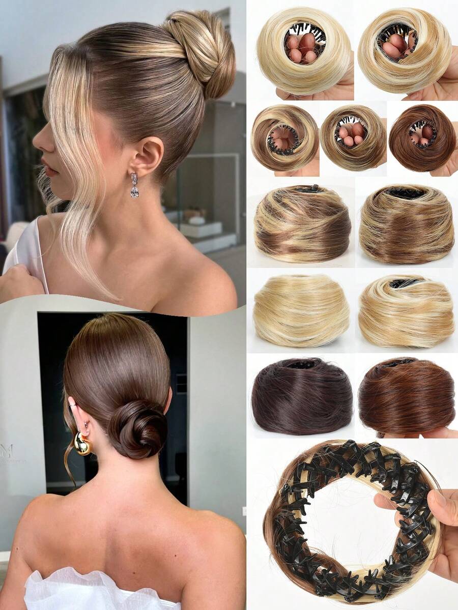 Synthetic Hair Bun With Circle Elastic Clips Straight Donut Updo Hair Wig Bird's Nest Shaped Retractable Hairpieces 4 Inch Stretchable Elegant Women's Magic Bun Maker High Temperature Fiber Suitable For All Hair Types Firm Fit Design Easily Create Stylish Black Bun Maker