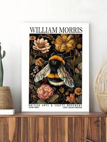 1pc William Morris-Inspired Bee & Floral Canvas Art Print Modern Retro Poster, Animal Theme Wall Decor For Living Room, Bedroom, Home Office - Botanical Nature Insect Wall Art, Festival Gifts, Office Decor, Kitchen Decor, Wall Arts, Wall Decor, Home Decor, Room Decor, Canvas Wall Art, Posters, Wall Art With Frame, Optional Frame - Multicolor - View 4
