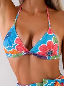 Women's Fashionable Bohemian Print Backless Tie Bikini Set, High Elasticity Fabric, Spring/Summer Swimwear - Multicolor - View 4