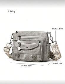 Women Crossbody Bag Made Of Soft Leather, Middle-Aged Shoulder Bag, New Design For Spring & Autumn - Xám - Xem 3