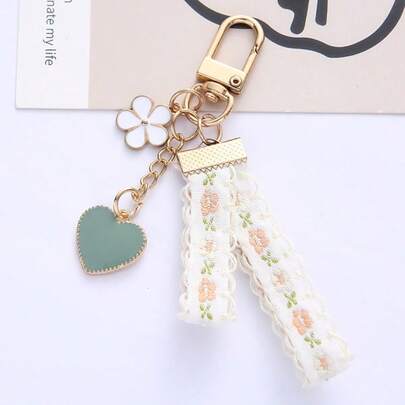 1pc Korean Ins Style Floral Fabric Keychain, Heart Flower Pendant, Bag/Wrist Strap Key Chain, Cute Aesthetic Hanging Decor, Creative Backpack/Bag Accessory, Key Chain Earphone Case Bag Charm, Lovely Gift For Daily Use/Graduation/Valentine's Day