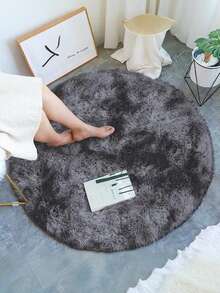 Luxurious Soft Faux Fur Oval Area Mat - Plush, Non-Slip, Hand Washable & Durable For Bedroom, Living Room & Home Decor, Two Sizes Available, Tie-Dye Black & Gray Round